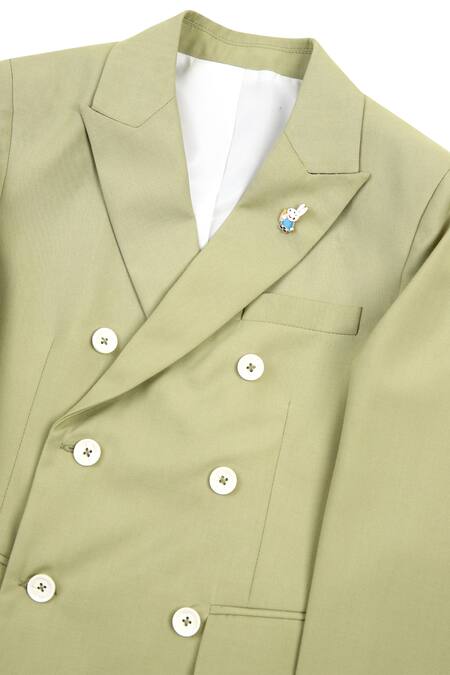 Partykles_Green Gabardine Double Breasted Blazer Set _Online_at_Aza_Fashions