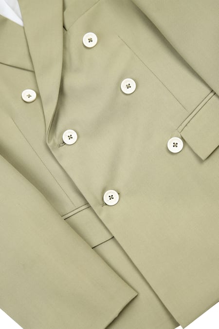 Buy_Partykles_Green Gabardine Double Breasted Blazer Set _Online_at_Aza_Fashions