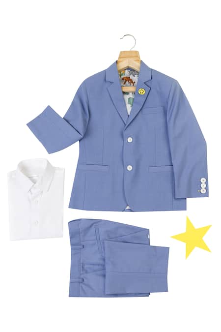 Partykles Blue Terry Rayon Single Breasted Blazer Pant Set 
