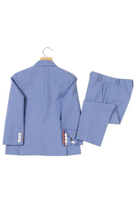 Shop Partykles Blue Terry Rayon Single Breasted Blazer Pant Set at Aza Fashions Shop_Partykles_Blue Terry Rayon Single Breasted Blazer Pant Set _at_Aza_Fashions
