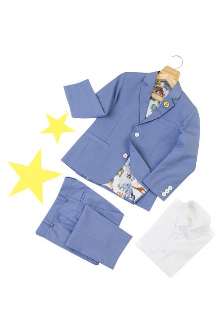 Partykles Blue Terry Rayon Single Breasted Blazer Pant Set Online at Aza Fashions Partykles_Blue Terry Rayon Single Breasted Blazer Pant Set _Online_at_Aza_Fashions