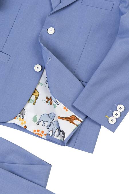 Shop Partykles Blue Terry Rayon Single Breasted Blazer Pant Set Online at Aza Fashions Shop_Partykles_Blue Terry Rayon Single Breasted Blazer Pant Set _Online_at_Aza_Fashions