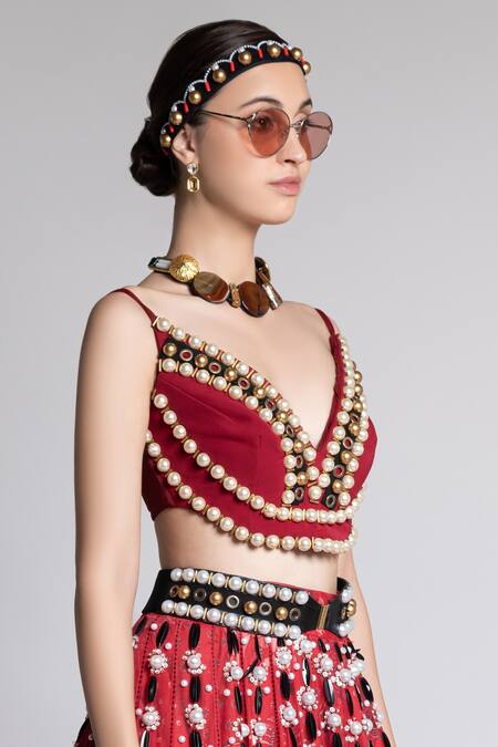 Shivan & Narresh_Red Silk Organza Embellished Lehenga Set_Online_at_Aza_Fashions