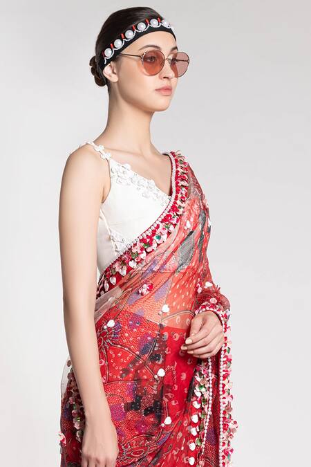 Shivan & Narresh_Silk Organza Tailored Printed Saree_Online_at_Aza_Fashions