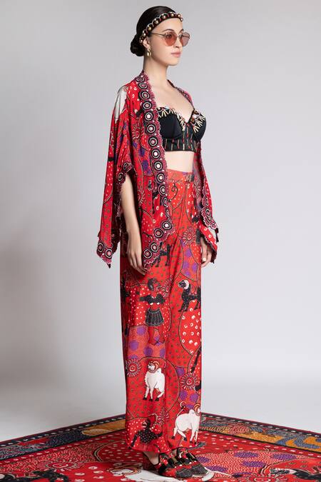 Shivan & Narresh_Red Printed Cape_Online_at_Aza_Fashions