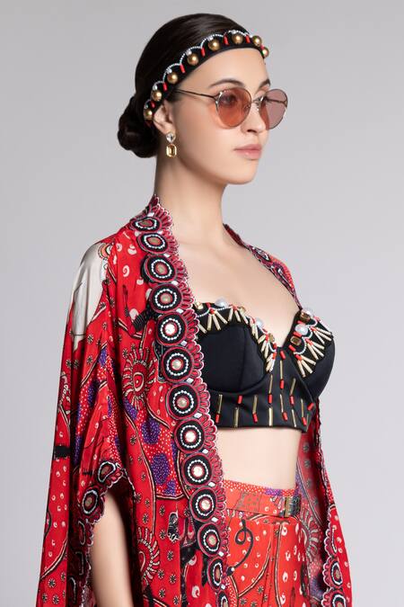 Buy_Shivan & Narresh_Red Printed Cape_Online_at_Aza_Fashions