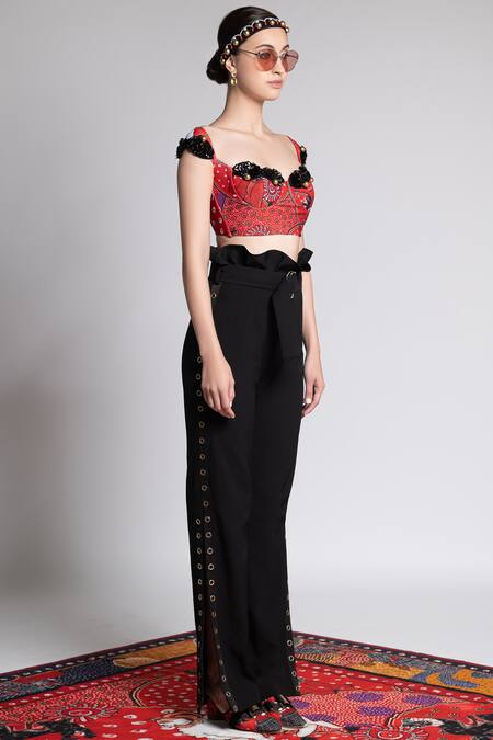 Shivan & Narresh_Red Italian Jersey Printed Top_Online_at_Aza_Fashions