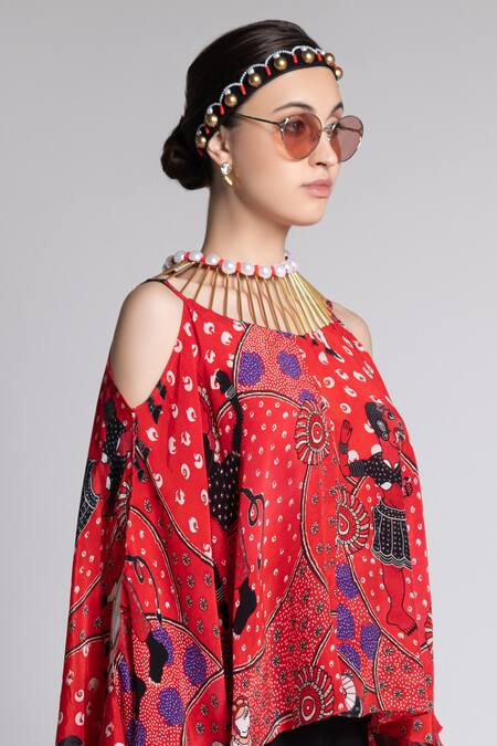 Shivan & Narresh_Red Printed Top_Online_at_Aza_Fashions