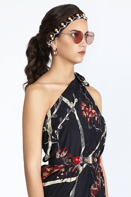 Shivan & Narresh_Black Crepe Printed Cover Up_Online_at_Aza_Fashions