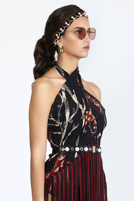 Shivan & Narresh_Black Crepe Printed Cover Up_Online_at_Aza_Fashions