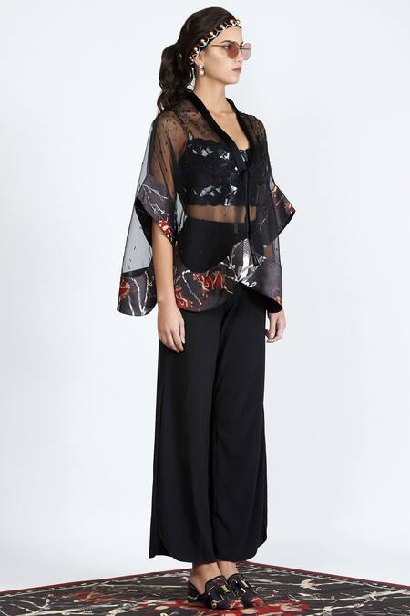 Shivan & Narresh_Black Silk Organza Cape_Online_at_Aza_Fashions