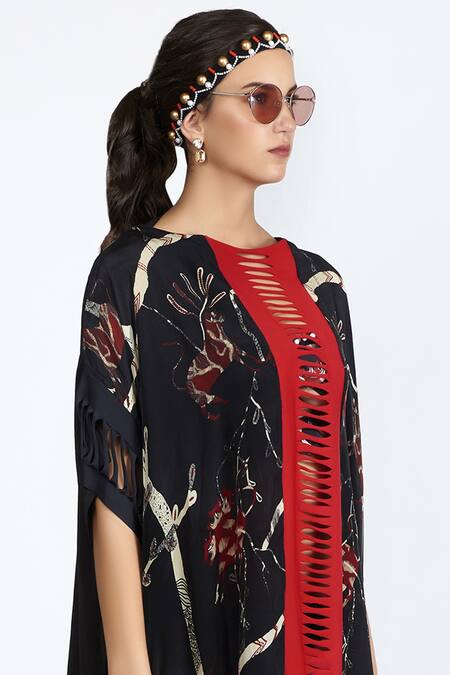 Shivan & Narresh_Black Italian Jersey Printed Cover Up_Online_at_Aza_Fashions