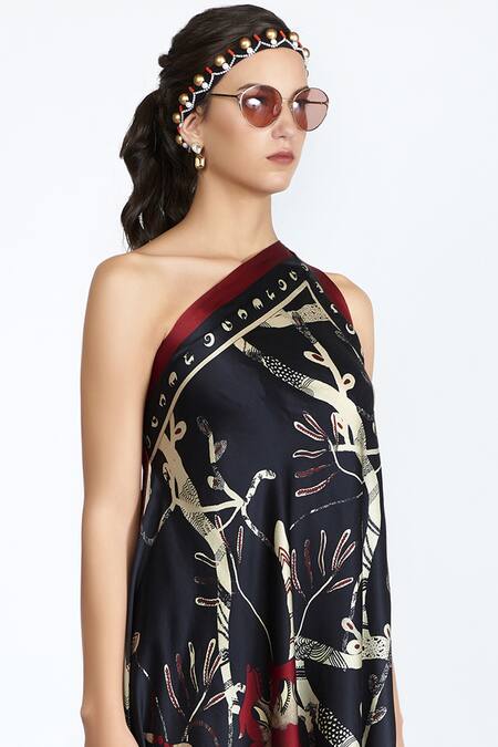 Buy_Shivan & Narresh_Black Silk Satin Printed Dress_Online_at_Aza_Fashions