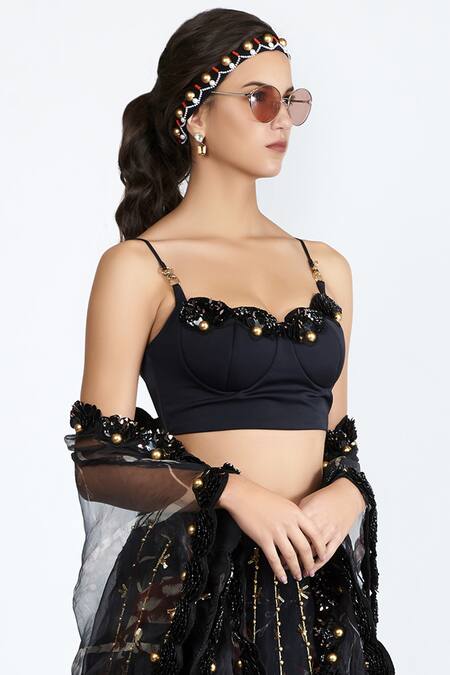 Shivan & Narresh_Black Italian Jersey Embellished Saree Blouse_Online_at_Aza_Fashions