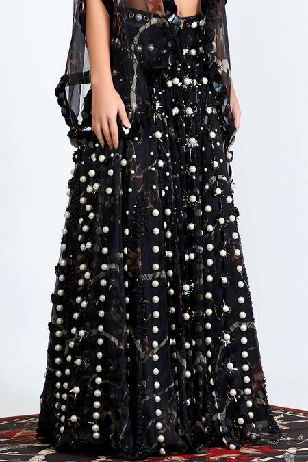 Shivan & Narresh_Black Silk Organza Embellished Lehenga Skirt_Online_at_Aza_Fashions