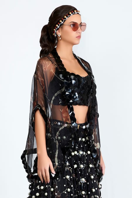 Buy_Shivan & Narresh_Black Silk Organza Embellished Lehenga Skirt_Online_at_Aza_Fashions