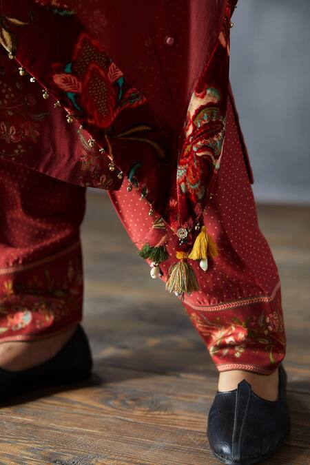 Torani_Red Cotton Silk Printed Salwar_Online_at_Aza_Fashions