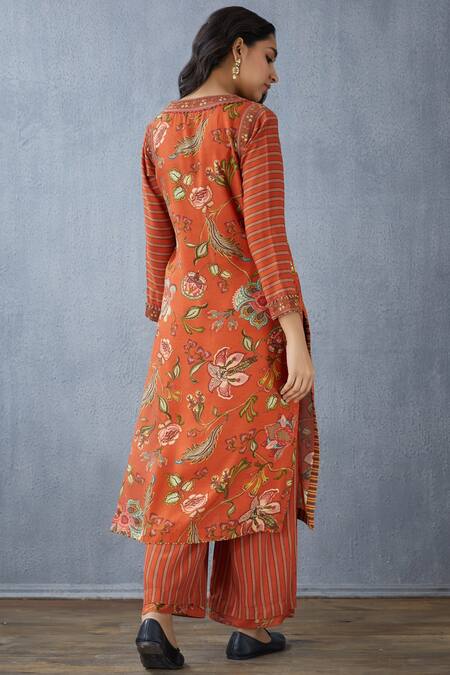Shop Torani Orange Cotton Silk Printed Kurta at Aza Fashions Shop_Torani_Orange Cotton Silk Printed Kurta_at_Aza_Fashions