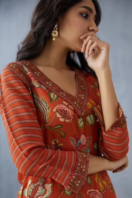 Torani Orange Cotton Silk Printed Kurta Online at Aza Fashions Torani_Orange Cotton Silk Printed Kurta_Online_at_Aza_Fashions