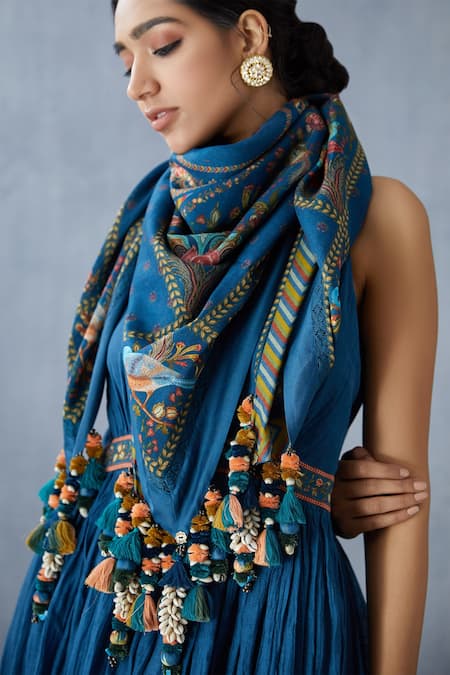 Torani Blue Handwoven Chanderi Scarf