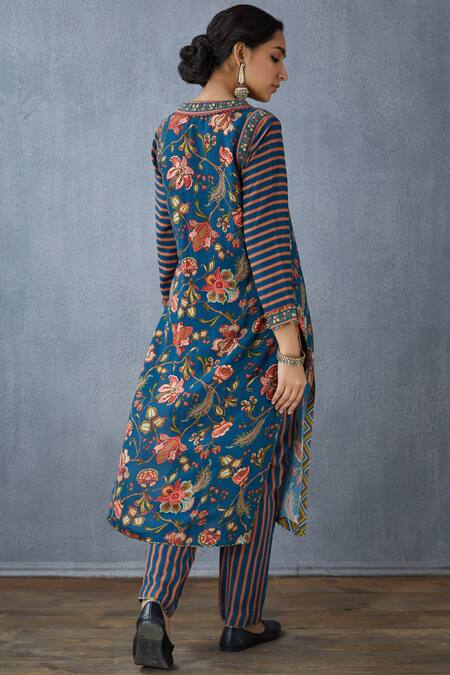 Shop Torani Blue Cotton Silk Printed Kurta at Aza Fashions Shop_Torani_Blue Cotton Silk Printed Kurta_at_Aza_Fashions