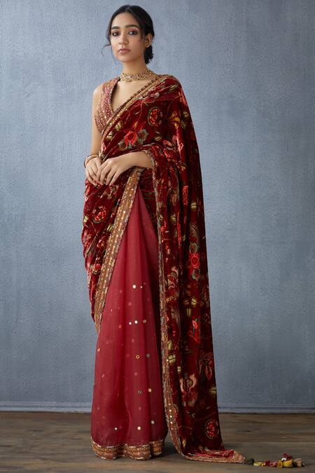 Torani Red Floral Print Saree Online at Aza Fashions Torani_Red Floral Print Saree_Online_at_Aza_Fashions