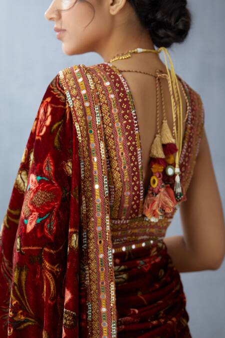 Shop Torani Red Floral Print Saree Online at Aza Fashions Shop_Torani_Red Floral Print Saree_Online_at_Aza_Fashions