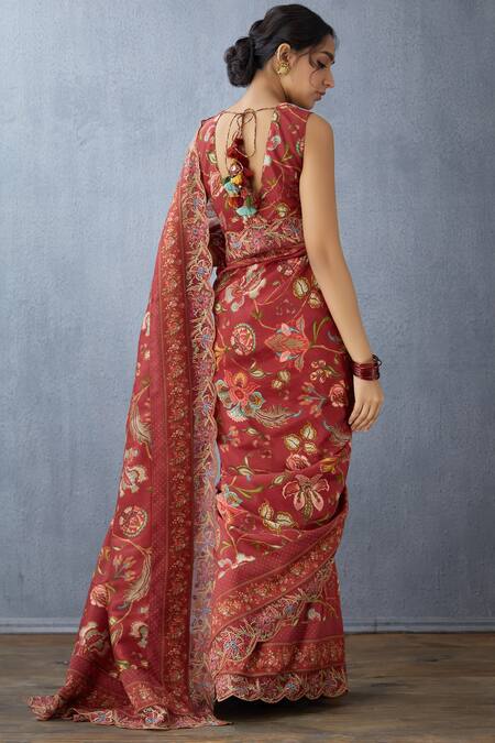 Shop_Torani_Red Handwoven Chanderi Saree_at_Aza_Fashions
