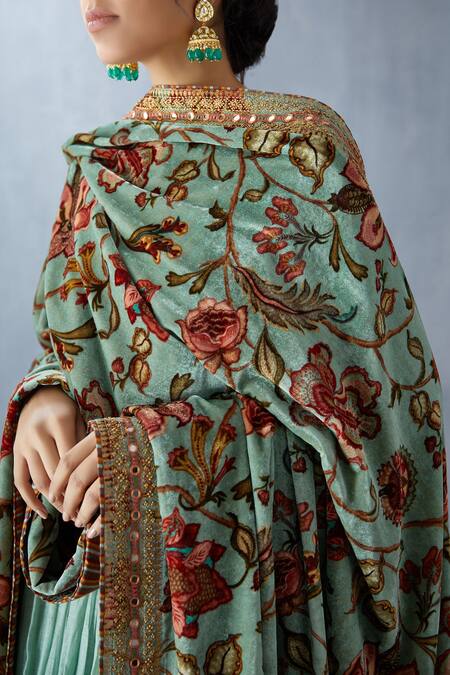 Shop_Torani_Blue Silk Velvet Dupatta_Online_at_Aza_Fashions