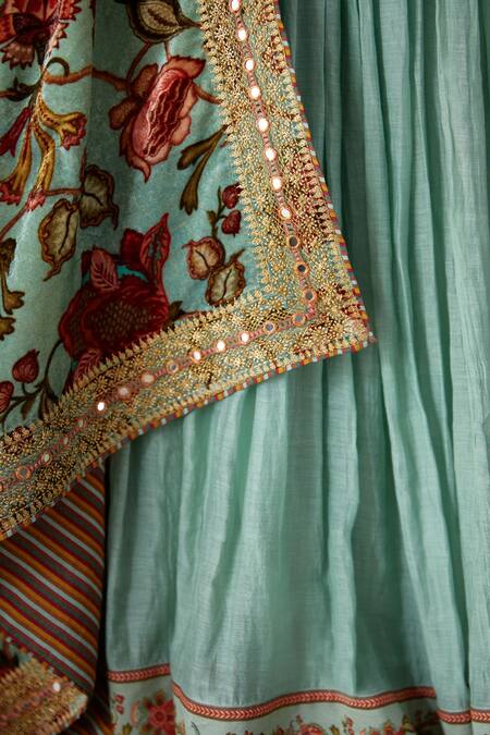 Torani_Blue Silk Velvet Dupatta_at_Aza_Fashions