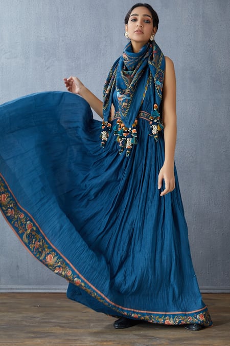 Torani Blue Handwoven Chanderi Dress