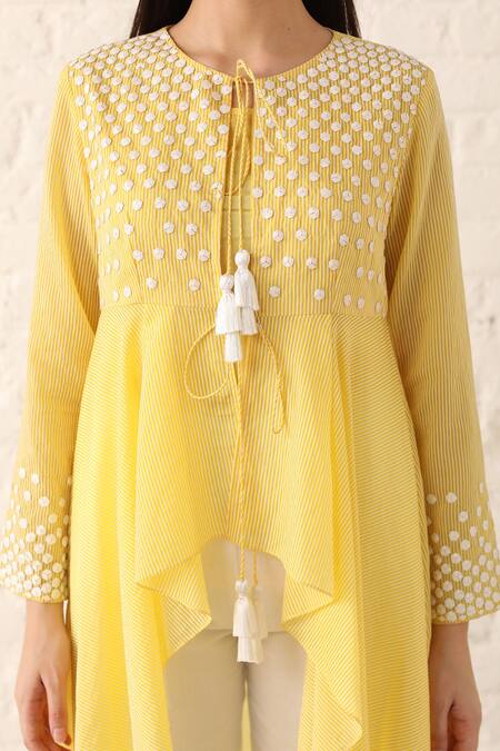 Buy_Namrata Joshipura_Yellow Organza Round Embellished Jacket _Online_at_Aza_Fashions