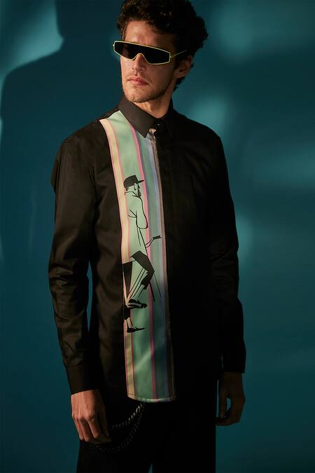 Sahil Aneja_Black Cotton Bicycle Print Shirt_Online_at_Aza_Fashions