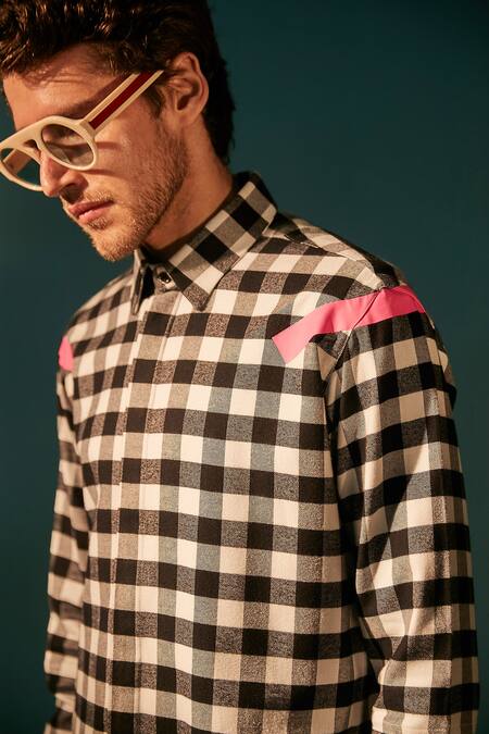 Sahil Aneja_Black Cotton Checkered Print Shirt _Online_at_Aza_Fashions