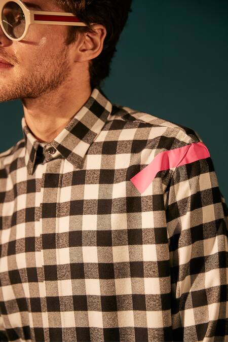 Buy_Sahil Aneja_Black Cotton Checkered Print Shirt _Online_at_Aza_Fashions