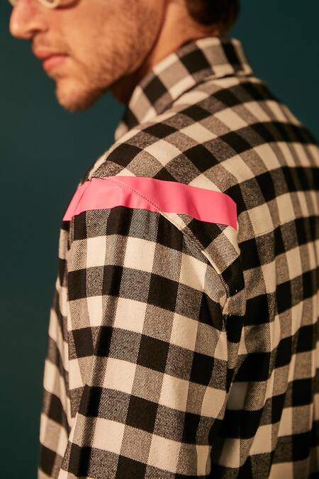 Shop_Sahil Aneja_Black Cotton Checkered Print Shirt _Online_at_Aza_Fashions