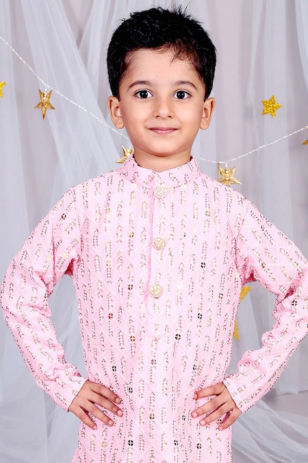 Kirti Agarwal - Pret N Couture_Pink Cotton, Silk Embroidery Kurta Set _Online_at_Aza_Fashions