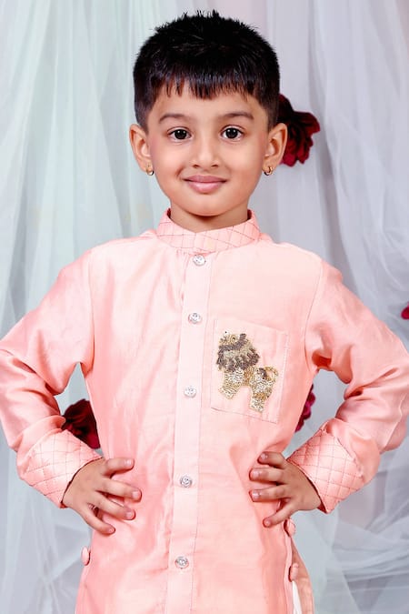 Kirti Agarwal - Pret N Couture_Peach Chanderi , Cotton Satin, Cotton, Embroidery Kurta Set _Online_at_Aza_Fashions