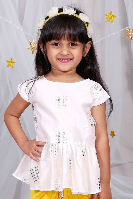 Kirti Agarwal - Pret N Couture_Yellow Chanderi Mirrors Pure Silk Dhoti Pant Set_Online_at_Aza_Fashions