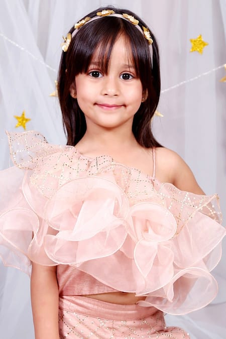 Buy_Kirti Agarwal - Pret N Couture_Peach Silk, Organza, Net Sequins Embellished Flared Pant Set _Online_at_Aza_Fashions