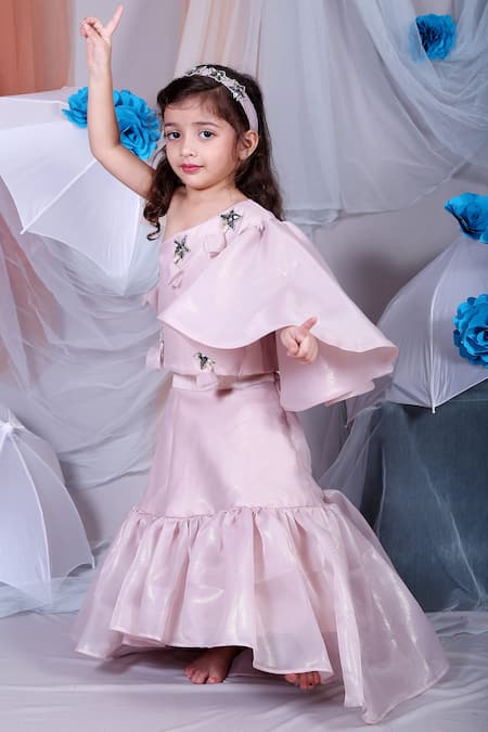 Buy_Kirti Agarwal - Pret N Couture_Pink Satin, Organza Embroidery, Tassels Embellished Skirt Set_Online_at_Aza_Fashions