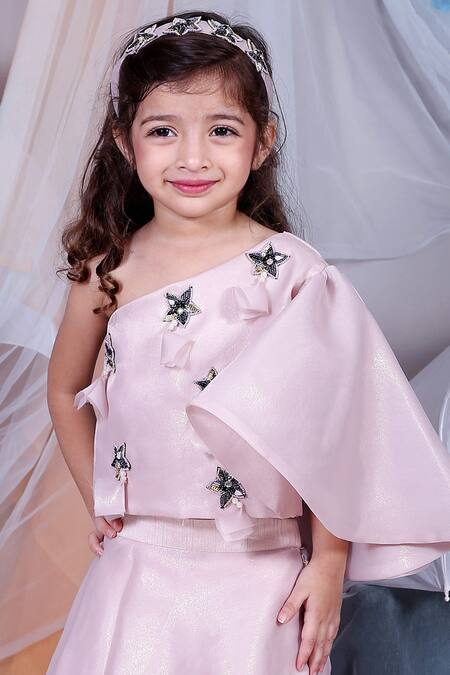 Shop_Kirti Agarwal - Pret N Couture_Pink Satin, Organza Embroidery, Tassels Embellished Skirt Set_Online_at_Aza_Fashions