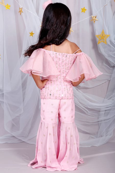 Buy_Kirti Agarwal - Pret N Couture_Pink Organza, Georgette, Lace Sequins, Embroidery Embellished Sharara Set _Online_at_Aza_Fashions