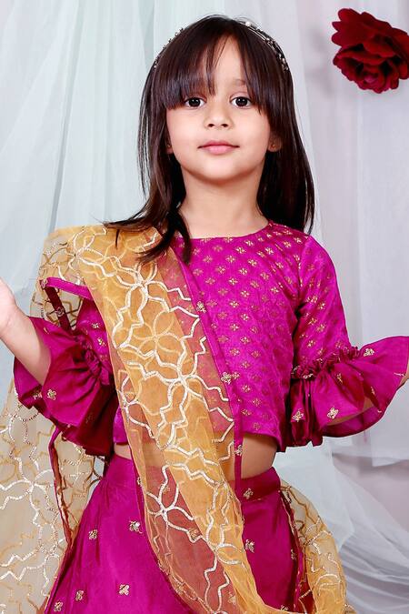 Kirti Agarwal - Pret N Couture_Gold Silk, Brocade, Net Embroidery, Fringe Lehenga Set_Online_at_Aza_Fashions