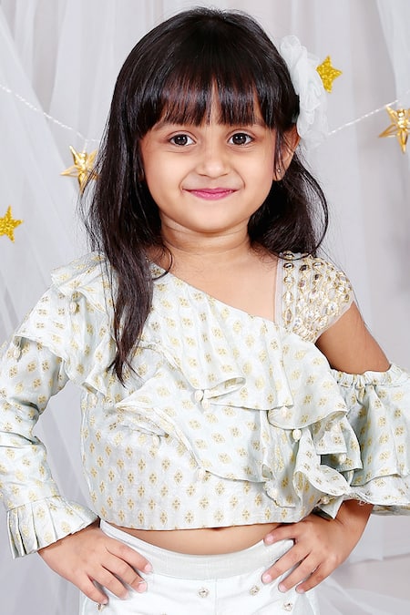 Buy_Kirti Agarwal - Pret N Couture_Green Brocade, Net, Silk Embroidery, Sequins Embellished Palazzo Set  _Online_at_Aza_Fashions