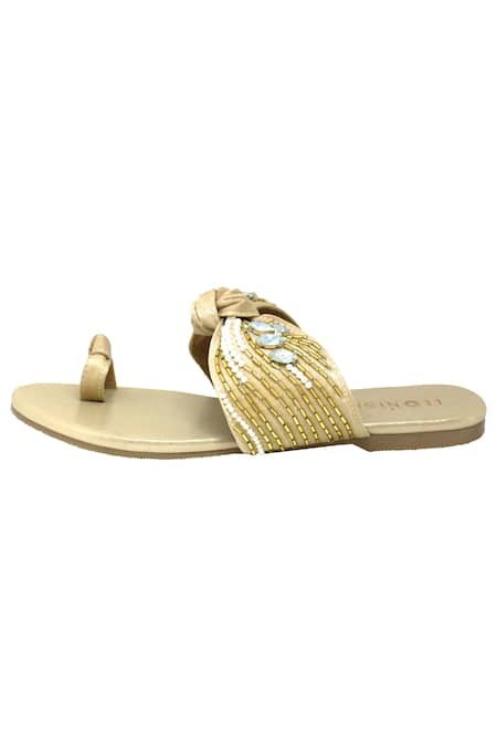 Buy_Leonish_Gold Embellished Flat Sandals_Online_at_Aza_Fashions