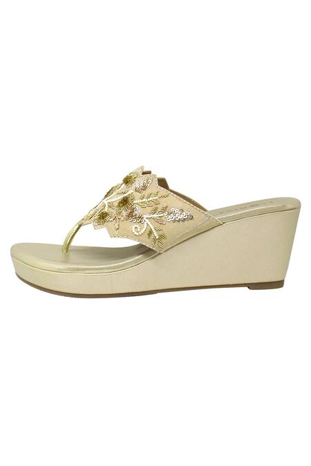 Leonish_Gold Embellished Wedges_Online_at_Aza_Fashions