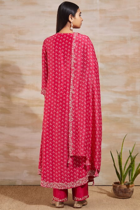 Shop Sana Barreja Pink Chanderi Round Printed Kurta Set at Aza Fashions Shop_Sana Barreja_Pink Chanderi Round Printed Kurta Set _at_Aza_Fashions