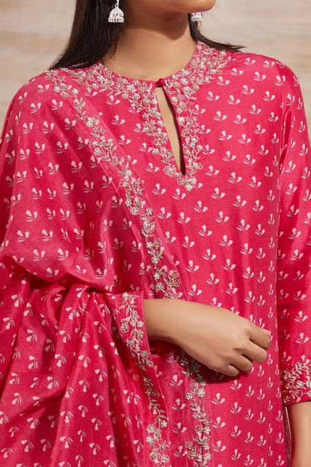 Shop Sana Barreja Pink Chanderi Round Printed Kurta Set Online at Aza Fashions Shop_Sana Barreja_Pink Chanderi Round Printed Kurta Set _Online_at_Aza_Fashions