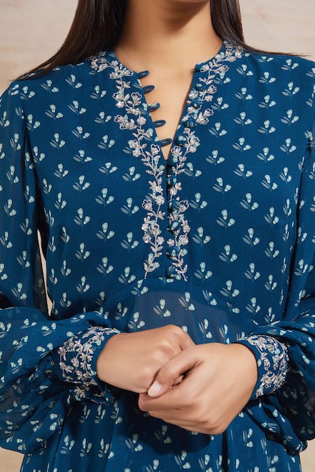 Shop Sana Barreja Blue Georgette Round Printed Pant Set Online at Aza Fashions Shop_Sana Barreja_Blue Georgette Round Printed Pant Set _Online_at_Aza_Fashions